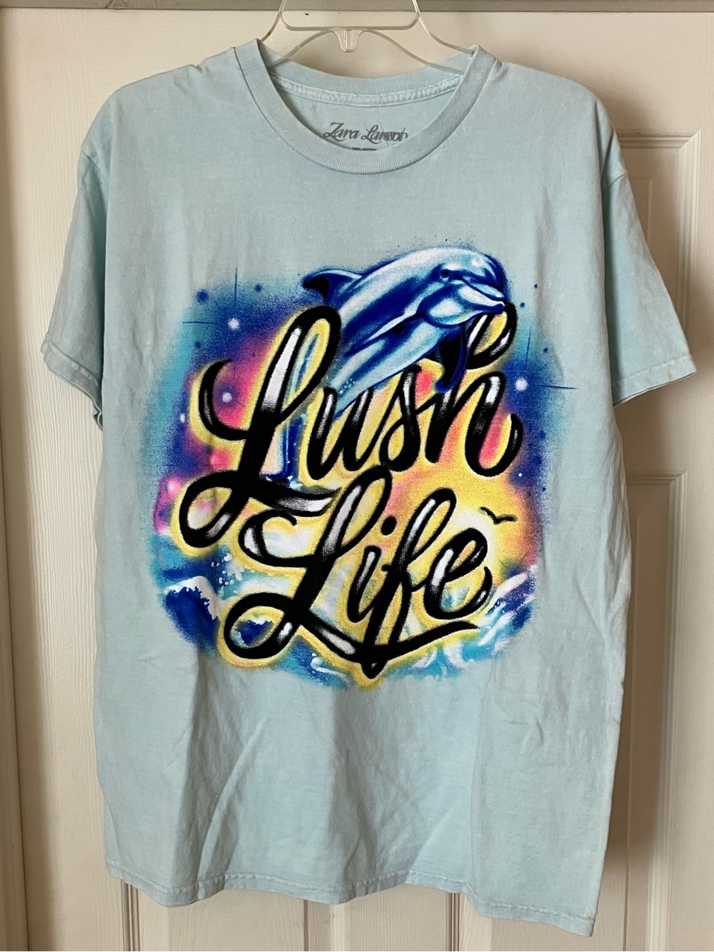 ZARA LARSSON Lush Life Dolphin Airbrush Graffiti Cotton Tee T-Shirt NEW NWT